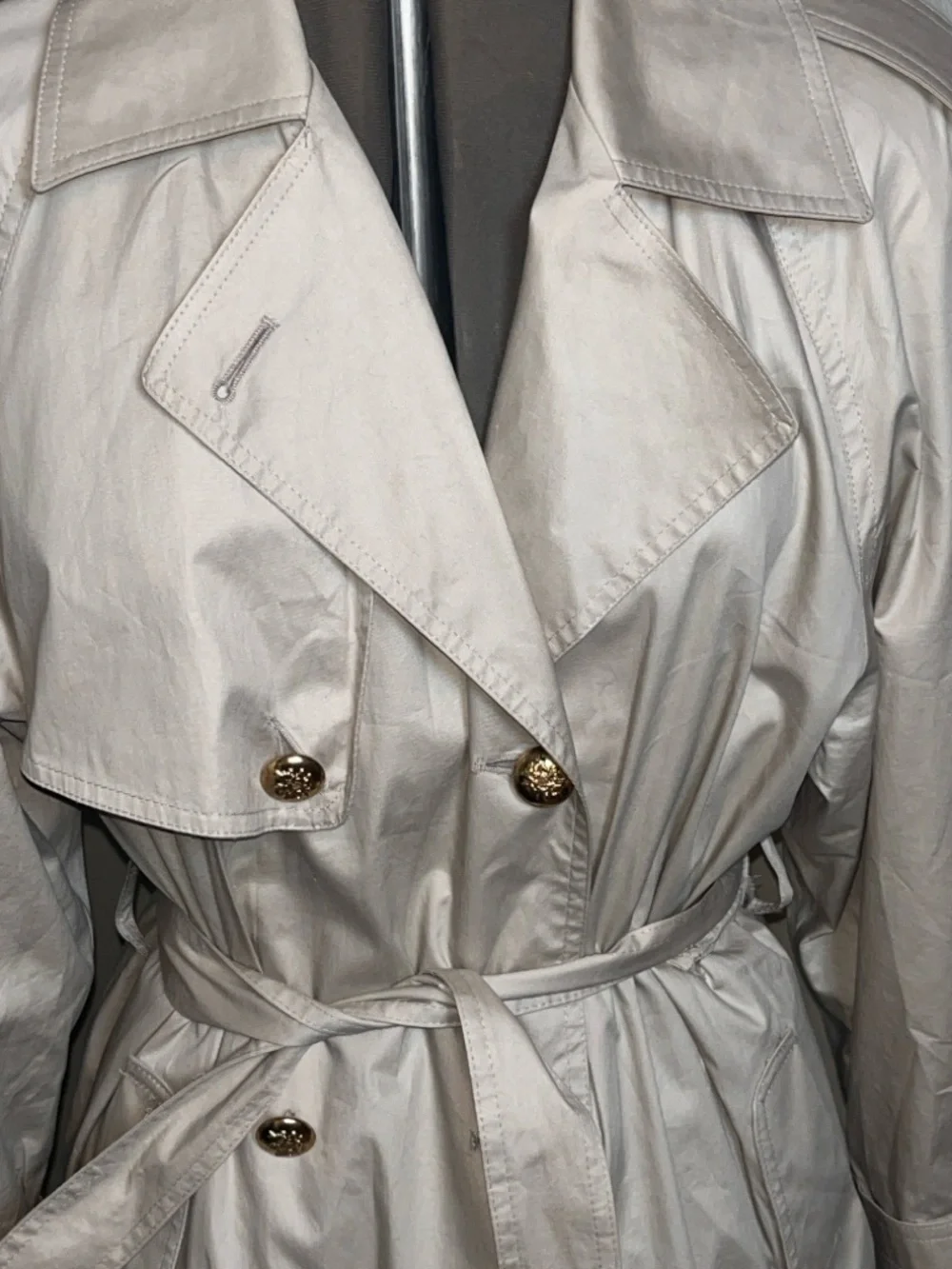 Vintage London Fog Khaki Trench Coat Double Breasted 10 Petite USA Londontown